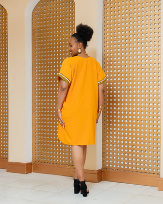 Emali Ankara Knee Dress- Mustard Yellow