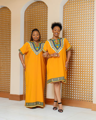 Emali Ankara Knee Dress- Mustard Yellow