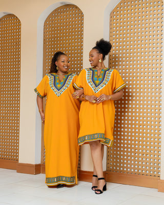 Emali Ankara Knee Dress- Mustard Yellow