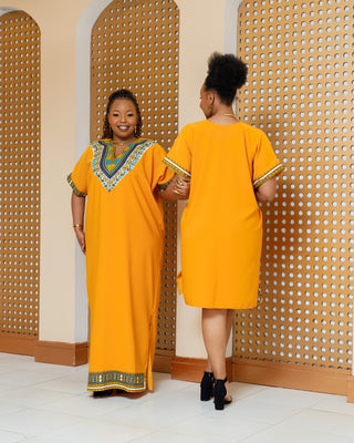 Emali Ankara Knee Dress- Mustard Yellow
