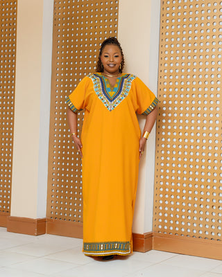 Emali Ankara Maxi Dress- Mustard Yellow