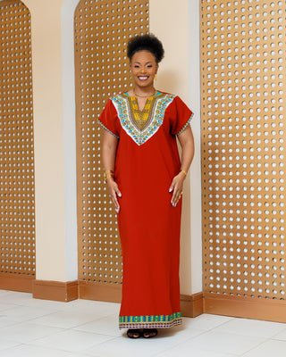 Emali Ankara Maxi Dress- Burnt Orange/Fire Brown