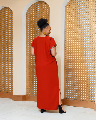 Emali Ankara Maxi Dress- Burnt Orange/Fire Brown