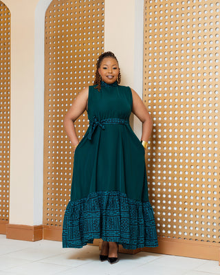 Kithini Ankara Maxi Dress- Emerald Green