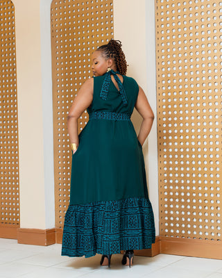 Kithini Ankara Maxi Dress- Emerald Green