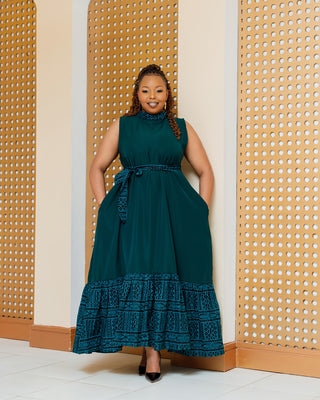 Kithini Ankara Maxi Dress- Emerald Green