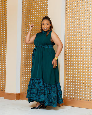 Kithini Ankara Maxi Dress- Emerald Green