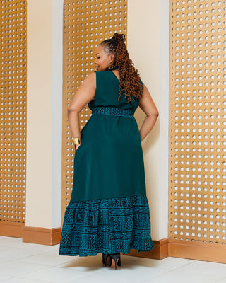 Kithini Ankara Maxi Dress- Emerald Green