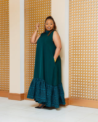 Kithini Ankara Maxi Dress- Emerald Green