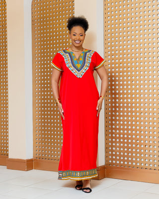 Emali Ankara Maxi Dress- Red