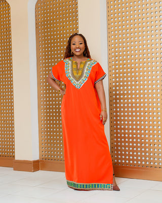 Emali Ankara Maxi Dress- Bright Orange