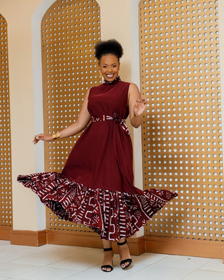 Kithini Ankara Maxi Dress- Maroon