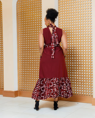 Kithini Ankara Maxi Dress- Maroon