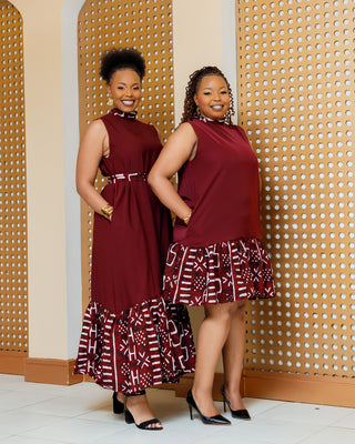 Kithini Ankara Maxi Dress- Maroon