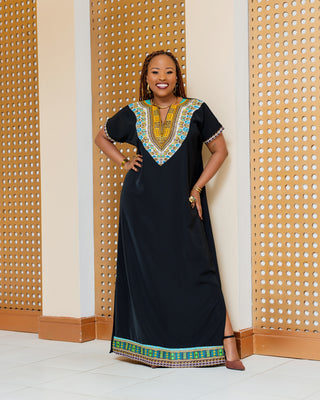 Emali Ankara Maxi Dress- Black