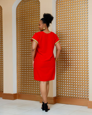 Emali Ankara Knee Dress- Red