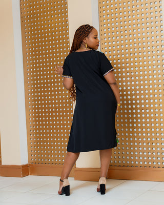Emali Ankara Knee Dress- Black