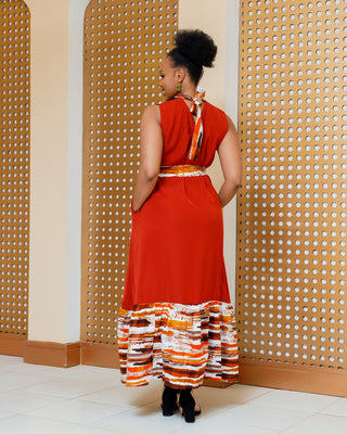 Kithini Ankara Maxi Dress- Burnt Orange/Fire Brown