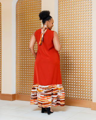 Kithini Ankara Maxi Dress- Burnt Orange/Fire Brown