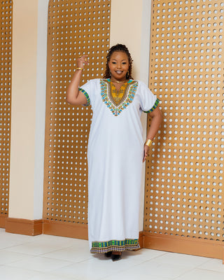 Emali Ankara Maxi Dress- White