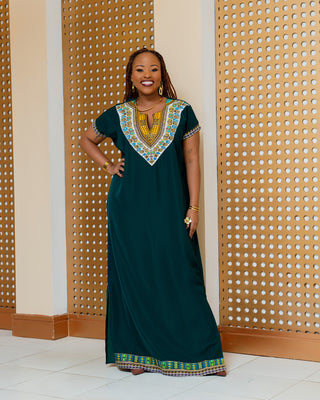 Emali Ankara Maxi Dress- Emerald Green