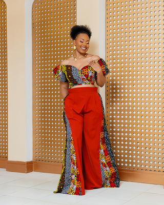 Asuna Ankara Full Set (Top+Palazzo)- Brown Multi Print