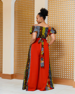 Asuna Ankara Full Set (Top+Palazzo)- Brown Multi Print