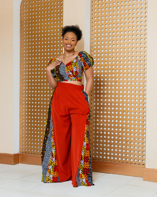 Asuna Ankara Full Set (Top+Palazzo)- Brown Multi Print