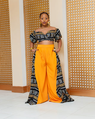 Asuna Ankara Top ONLY WITHOUT Palazzo- Mustard Multi Print