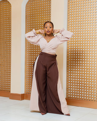 Asuna Full Set (Top+Palazzo)- Brown/Nude