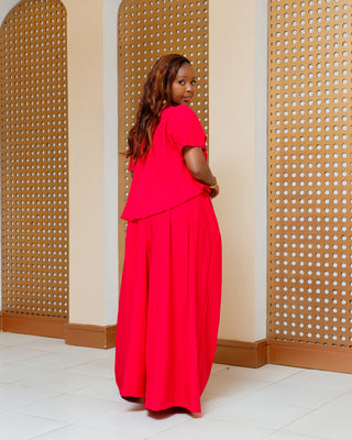 Asumbi Full Set (Crop Top+Palazzo)- Hot Pink