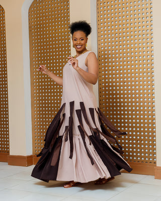 Kaplong Shift Maxi Dress - Nude/Brown