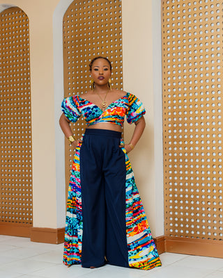 Asuna Ankara Full Set (Top+Palazzo)- Blue Multi Print