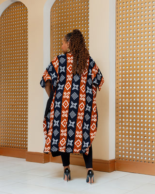 Ilmao Poncho Ankara - Black/White/Orange Print