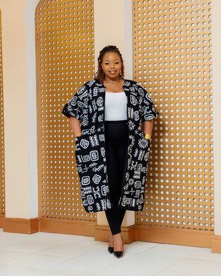 Ilmao Poncho Ankara - Black/White Print