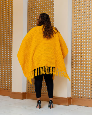 Iltilal Hand Knitted Poncho - Mustard Yellow