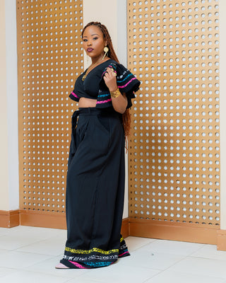 Nafoyo Ankara Wrap Top ONLY WITHOUT Palazzo - Black/Multi Print