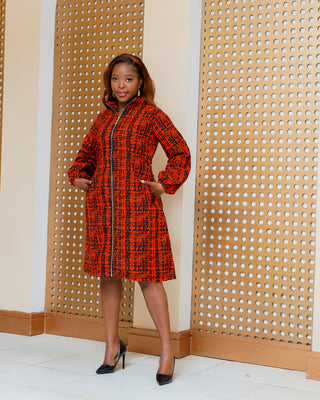 Kitet Ankara Zip Dress- Brown Print