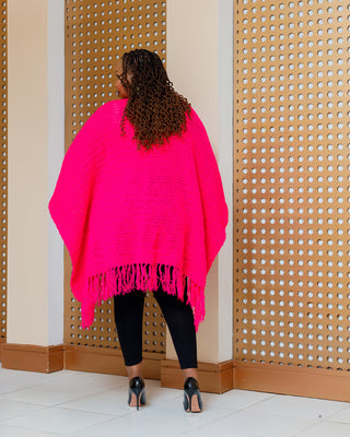 Iltilal Hand Knitted Poncho - Hot Pink