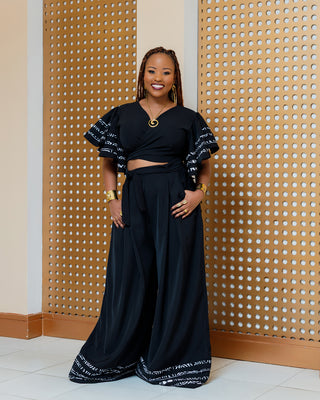 Nafoyo Ankara Wrap Top ONLY WITHOUT Palazzo - Black/White Print