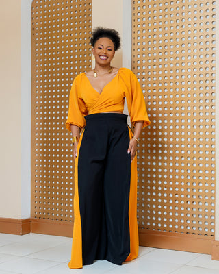 Asuna Full Set (Top+Palazzo)- Black/Mustard