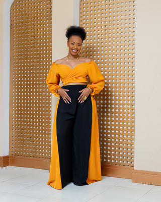 Asuna Full Set (Top+Palazzo)- Black/Mustard