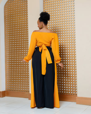 Asuna Full Set (Top+Palazzo)- Black/Mustard