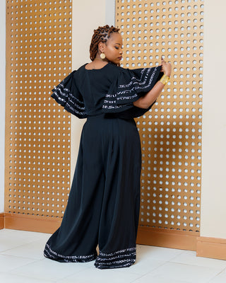 Nafoyo Ankara Full Set (Crop Top+Palazzo)- Black/White Print