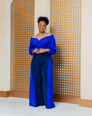 Asuna Full Set (Top+Palazzo)- Navy/Royal Blue