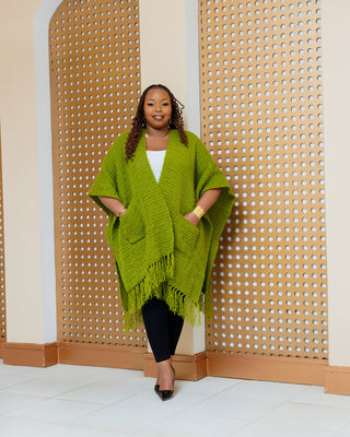 Iltilal Hand Knitted Poncho - Jungle Green