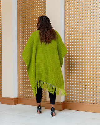 Iltilal Hand Knitted Poncho - Jungle Green