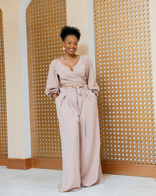 Asumbi Full Set (Wrap Top+Palazzo)- Nude