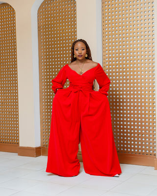 Asumbi FULL Set (Palazzo + Wrap Top) -Red