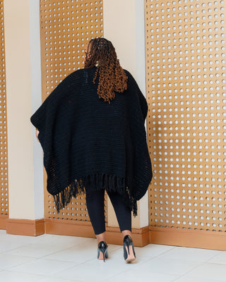 Iltilal Hand Knitted Poncho - Black